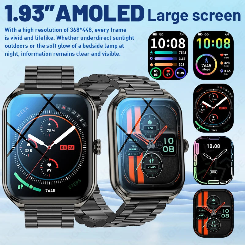 LIGE KT89 Smartwatch | 1.93" AMOLED, IP68, Bluetooth Calling & 100+ Sport Modes