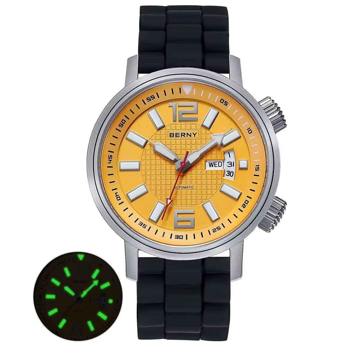 BERNY AM7081M Automatic Dive Watch – Miyota 8205, Sapphire Crystal & Caseback, 200m Water Resistant