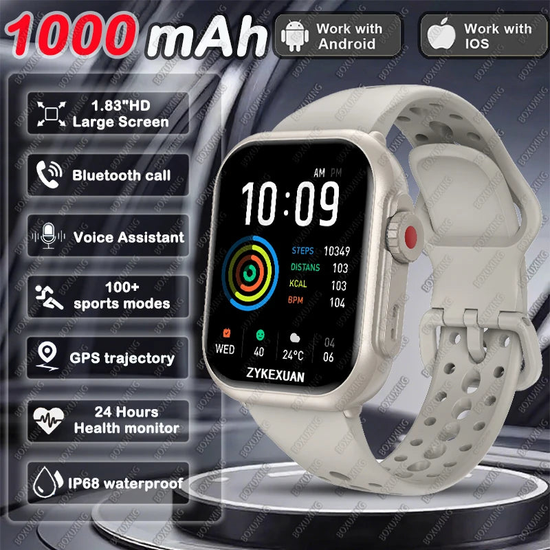 BOXUXING 1.85" AMOLED Smartwatch | 1000mAh, IP68, Bluetooth Calling & GPS