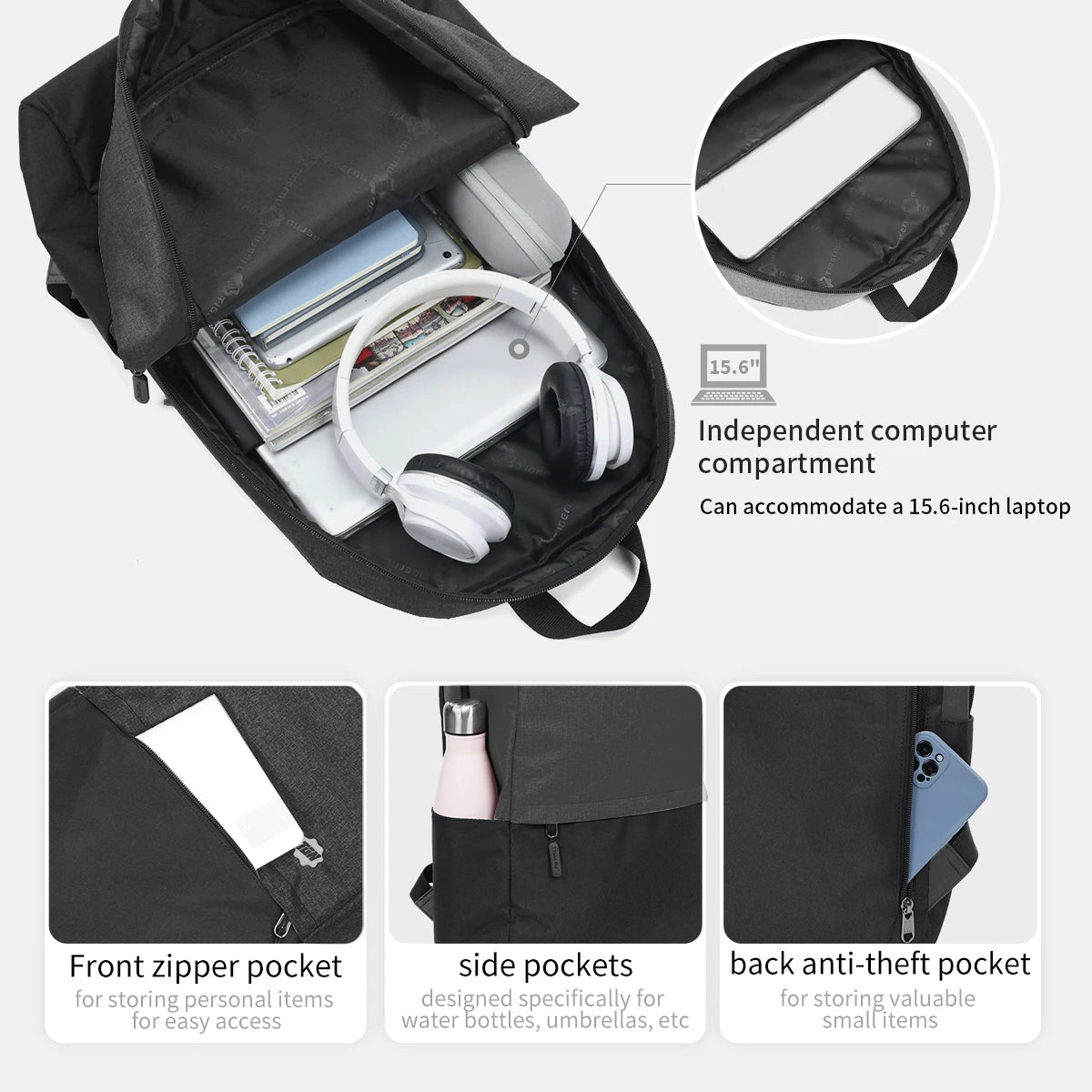 Tigernu Lightweight School Backpack – 18L, Waterproof PVC, Anti-Theft, 15.6" Laptop