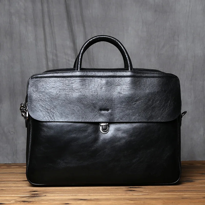 Men's Genuine Leather Briefcase – Vintage Natural Cowhide, 16" Laptop & iPad Compatible