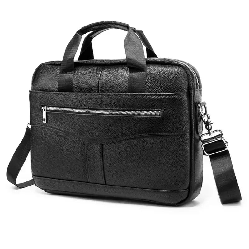 Leather men's business briefcase for meetings and office use, large capacity computer bag, shoulder bag, crossbody bag