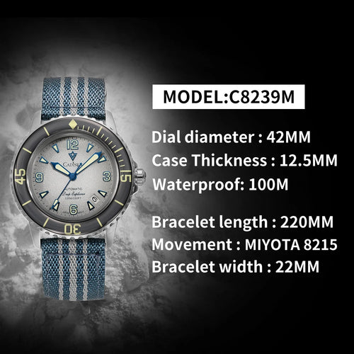 Cadisen 8239 Automatic Watch – Miyota 8215, Sapphire Crystal, 100m Water Resistant