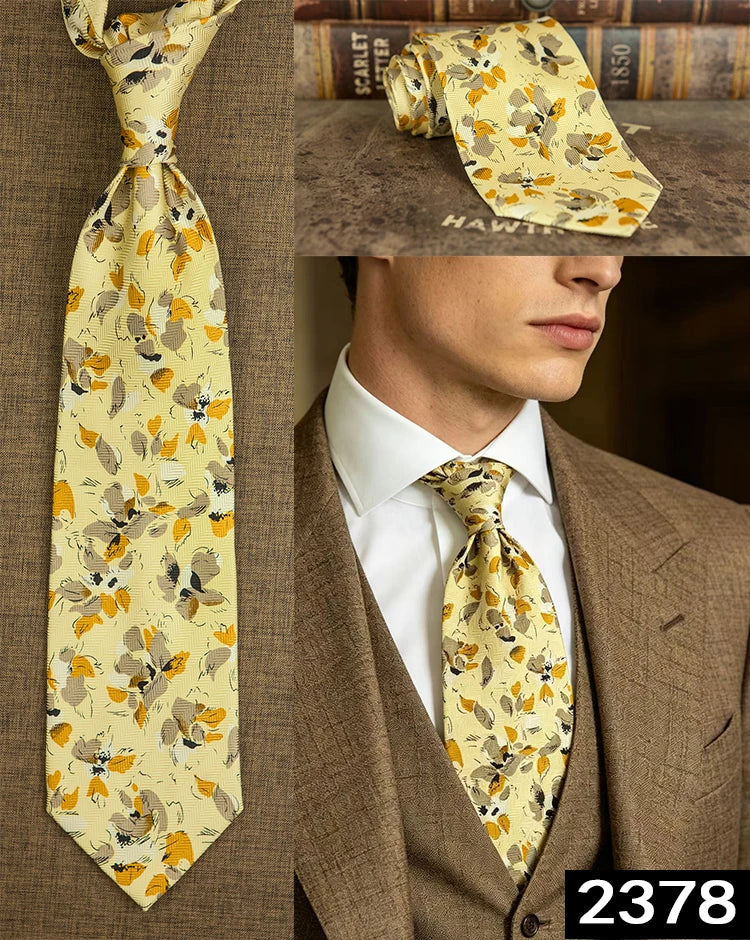 Men's 100% Silk Jacquard Necktie – Geometric, Floral, Checked & Solid