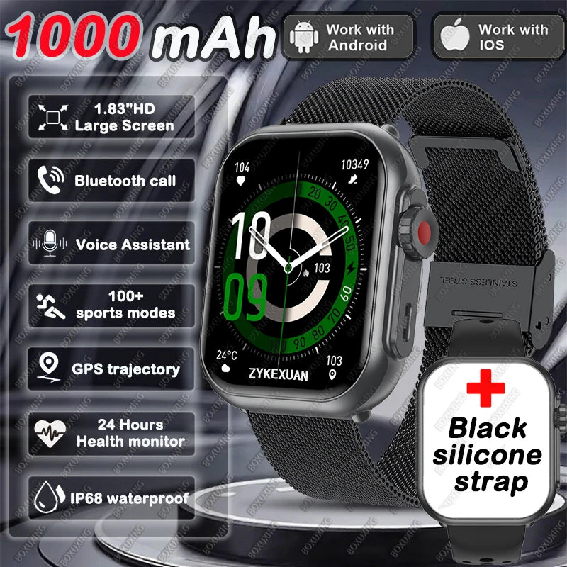 BOXUXING 1.85" AMOLED Smartwatch | 1000mAh, IP68, Bluetooth Calling & GPS