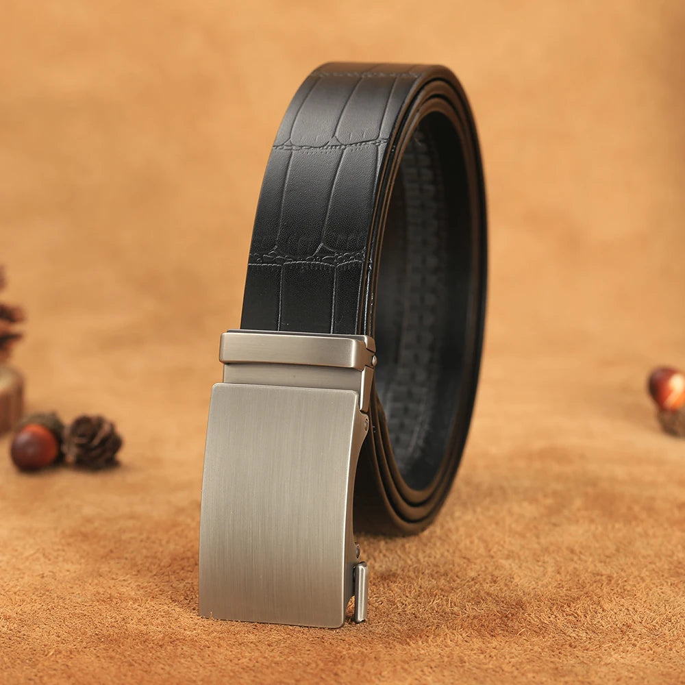Men Belts Genuine Leather Business Fashion Designer Belt Bamboo Pattern Waistband High Quality Automatic Buckle Belts for Men