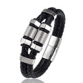 Fashion Luxury Stainless Steel Beaded Hexagon Bracelet Men's Jewelry Classic Multilayer Braided Leather Bracelet Homme Men Gift