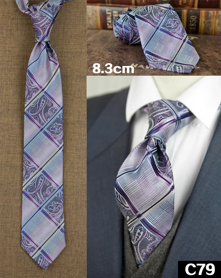Men's 100% Silk Jacquard Necktie – Geometric, Floral, Checked & Solid
