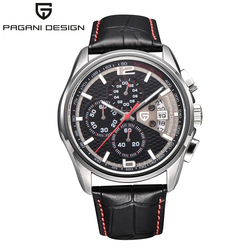 Pagani Design RPD-3306 Quartz Chronograph Watch – 44.5mm, Leather Strap, Date Display
