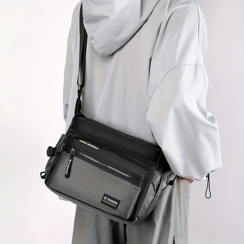 Men's Waterproof Nylon Crossbody Satchel – Multifunctional Shoulder Bag with Letter Detail