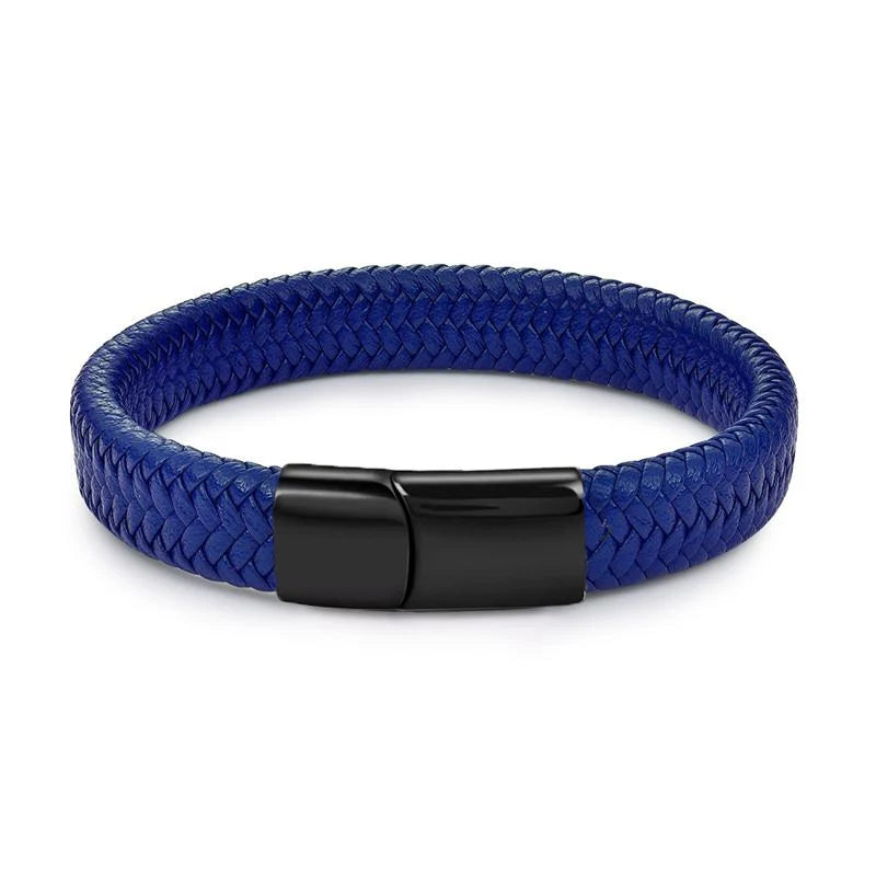 Men's Braided Leather Bracelet – Stainless Steel Buckle Clasp, Handmade Bangle