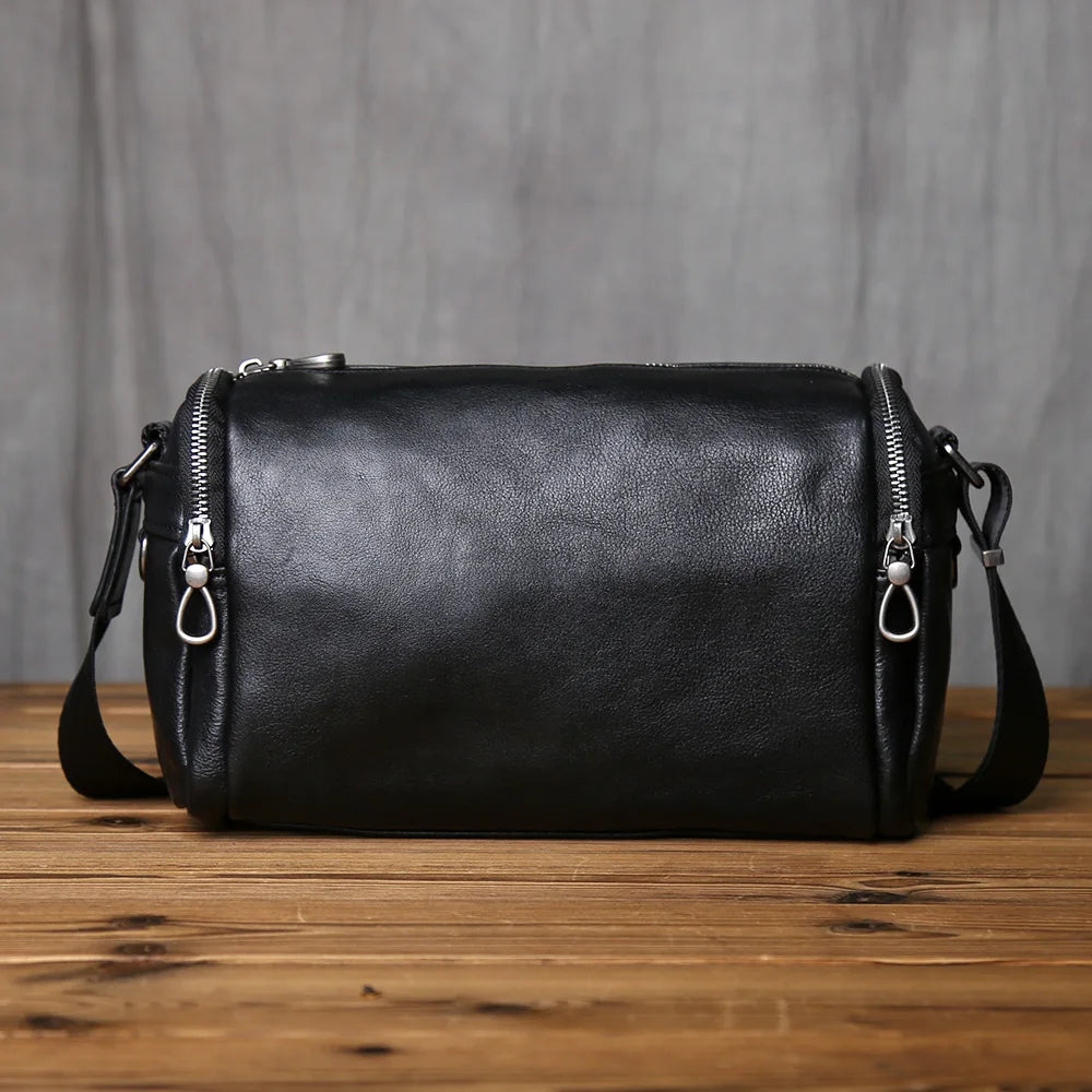 Men's Genuine Leather Shoulder Bag – Compact Natural Cowhide Crossbody, 10" iPad