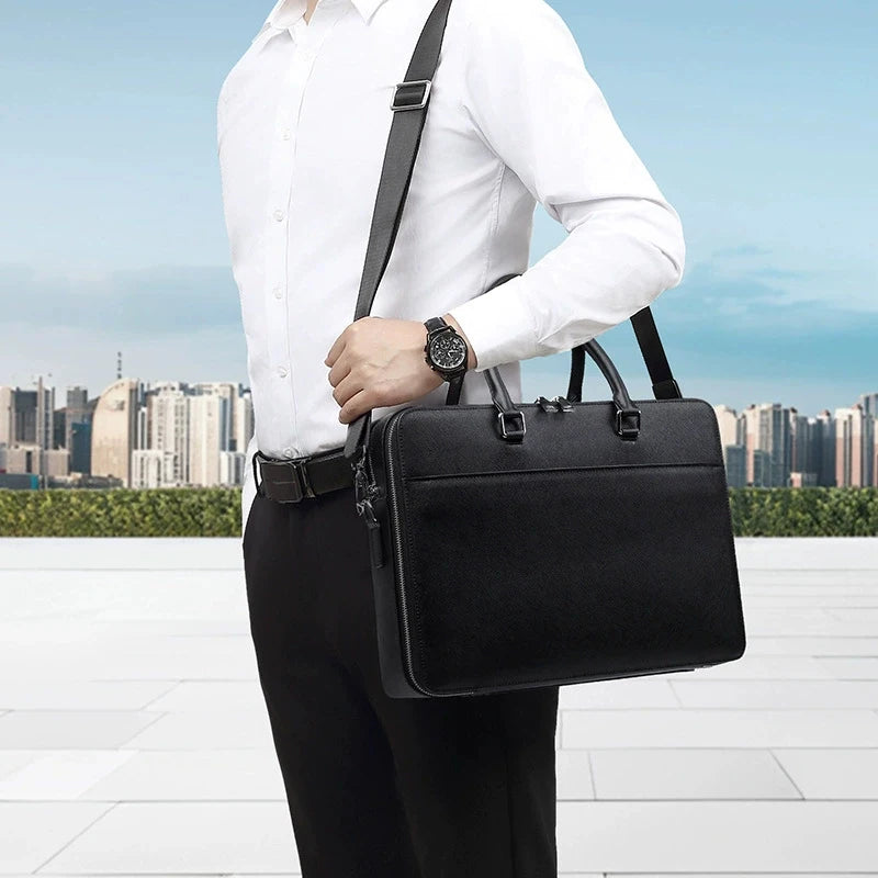 Vintage Split Leather Briefcase — Executive Laptop & Document Bag