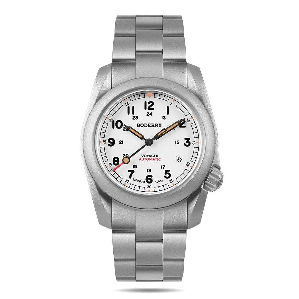 BODERRY Men Automatic Watch 40MM Pliot Titanium Mechanical Wristwatch 100m Waterproof Sapphire C3 Luminous Titanium Strap Sport