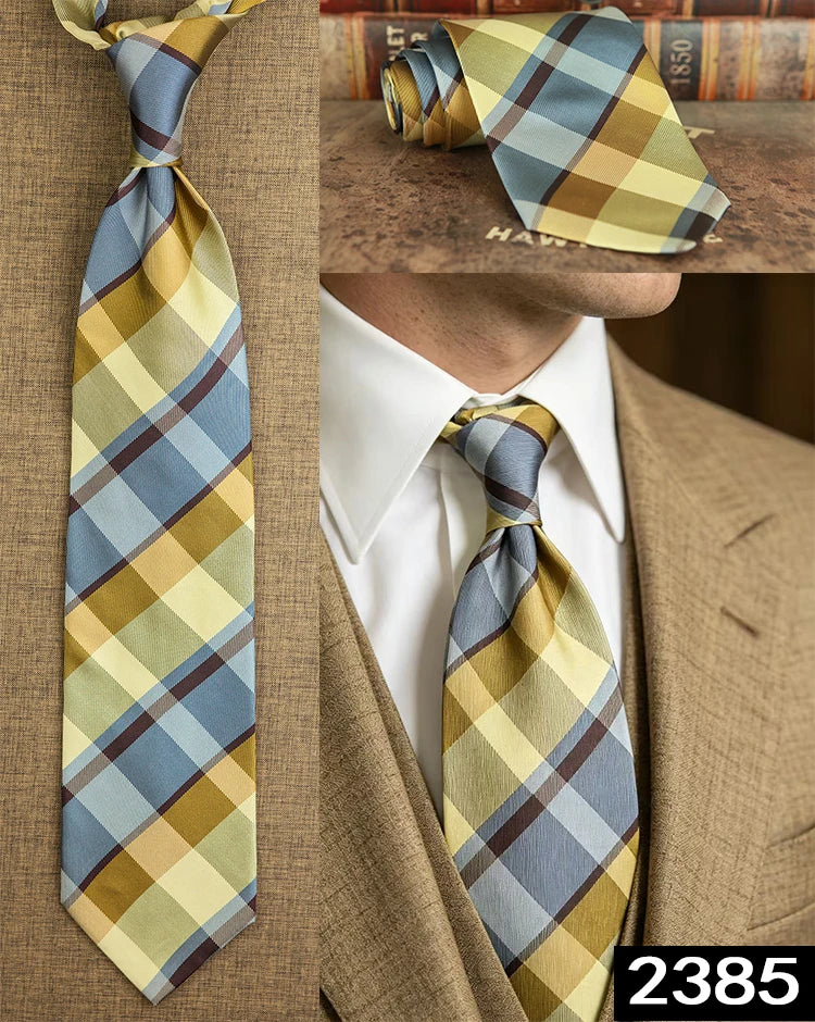 Men's 100% Silk Jacquard Necktie – Geometric, Floral, Checked & Solid