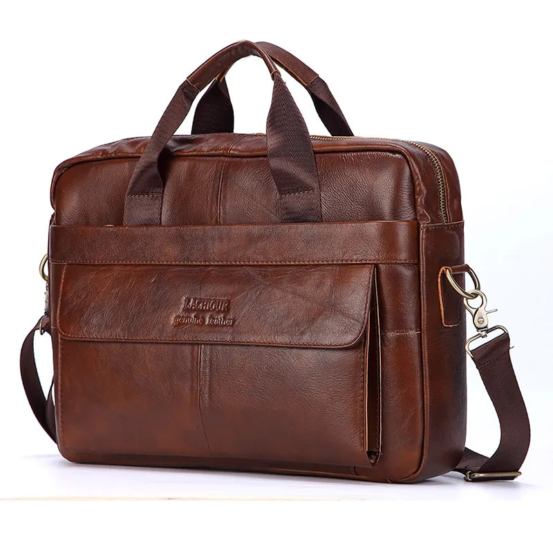 LACHIOUR Genuine Leather Laptop Bag – Business Messenger & Crossbody | Men's