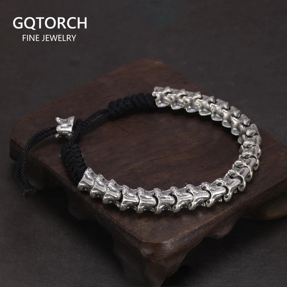 Unique Handmade Jewelry 925 Sterling Silver Snake Bone Bracelet Hand Braided Rope Chain Antient Viking Length Adjustable