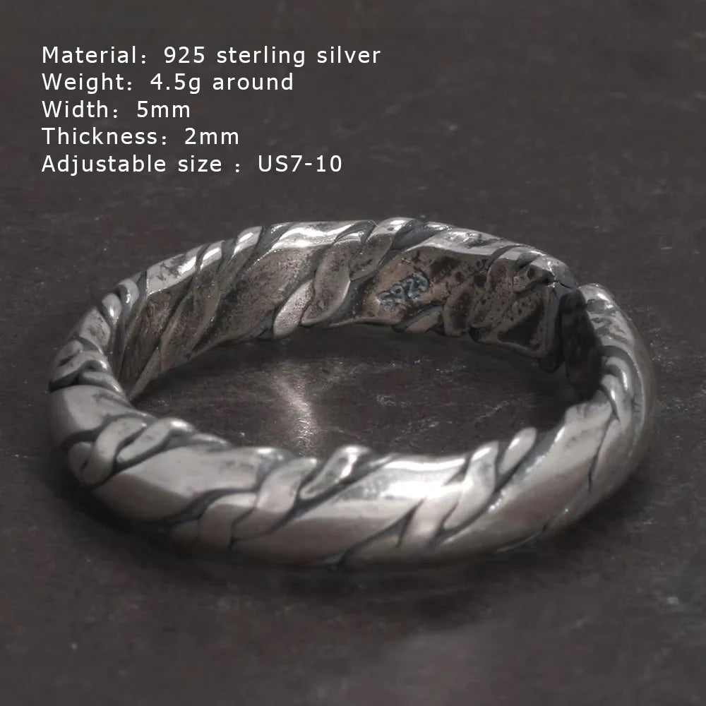 S925 Sterling Silver Viking Braided Rope Ring — Adjustable