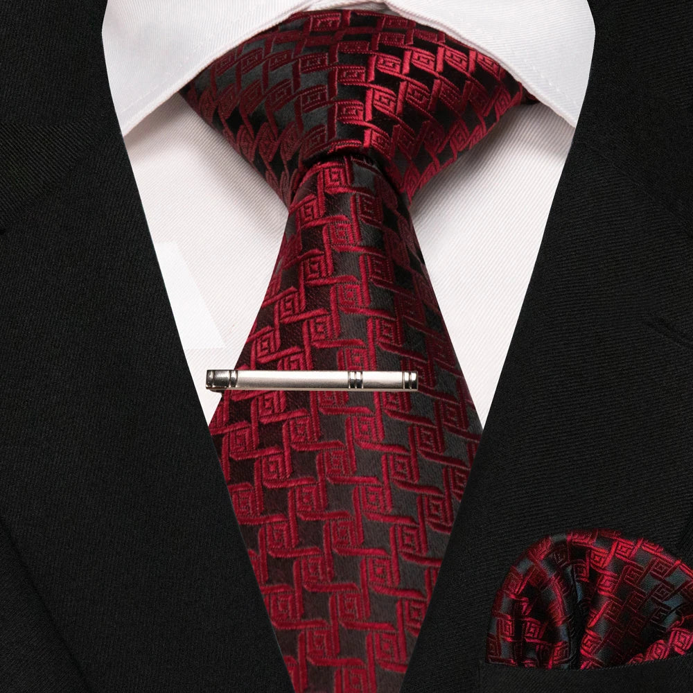 Men's Plaid Necktie Set – Tie, Pocket Square & Clip | 8cm