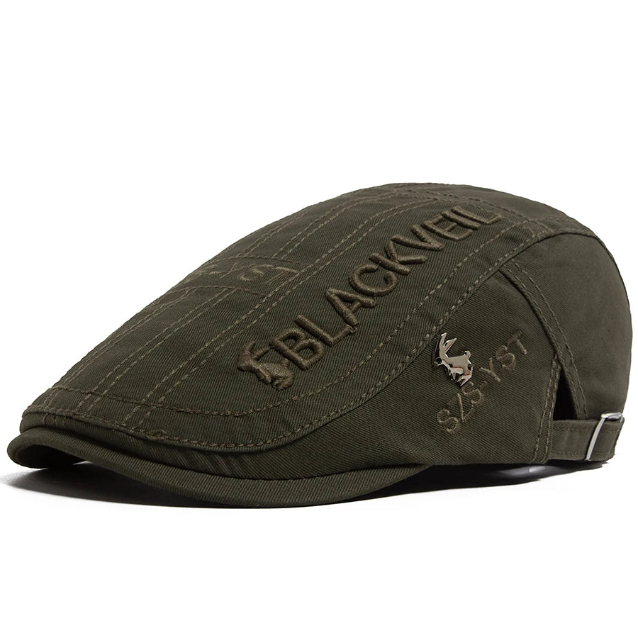 Unisex Cotton Beret with Rabbit Embroidery – Vintage Flat Cap & Newsboy for Spring & Summer
