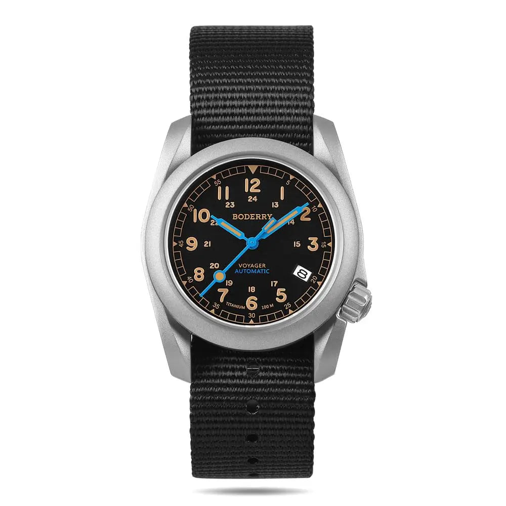 BODERRY Men Automatic Watch 40MM Pliot Titanium Mechanical Wristwatch 100m Waterproof Sapphire C3 Luminous Nylon Strap Sport