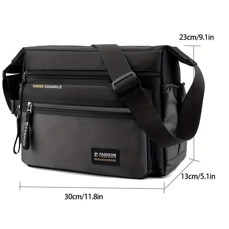 Men's Waterproof Nylon Crossbody Satchel – Multifunctional Shoulder Bag with Letter Detail