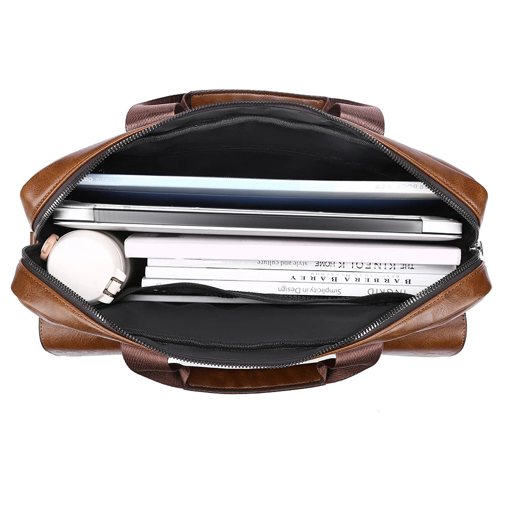 Men's Slim PU Leather Briefcase | Large Capacity Crossbody & Shoulder Tote
