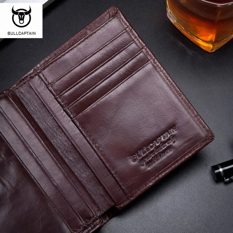Men's Full-Grain Cowhide Leather Wallet | Vertical Bifold | RFID