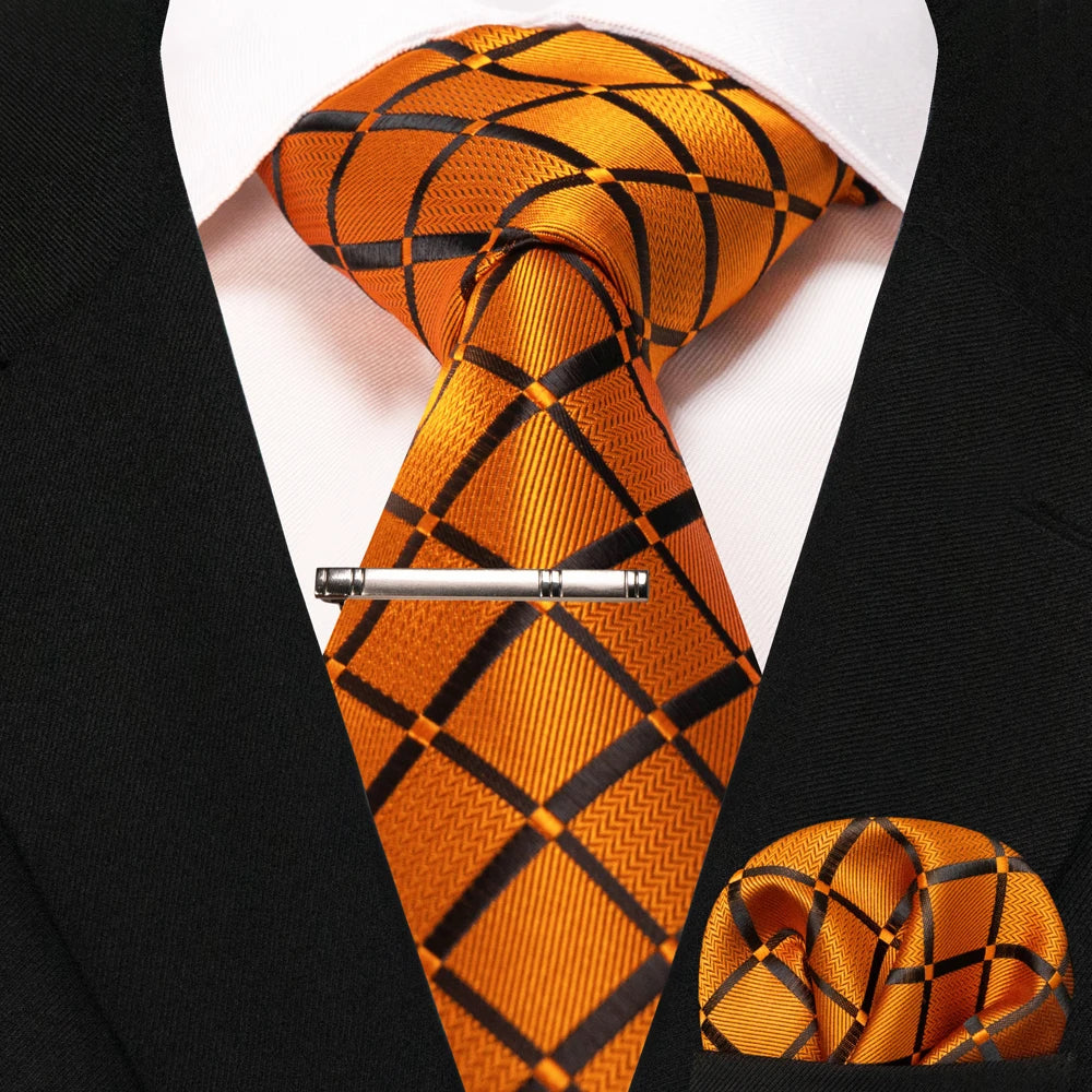Men's Plaid Necktie Set – Tie, Pocket Square & Clip | 8cm