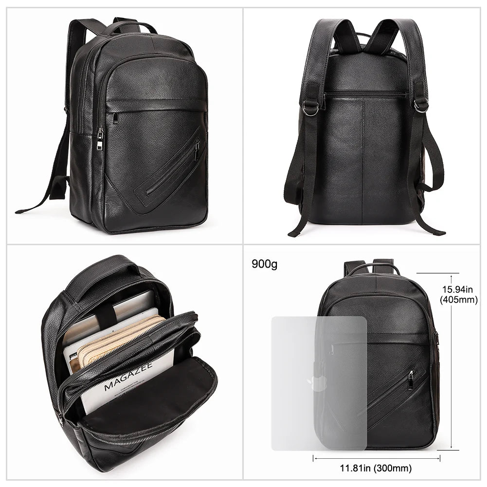 Genuine Leather Rucksack for Men — Classic Casual Daypack & Office Backpack