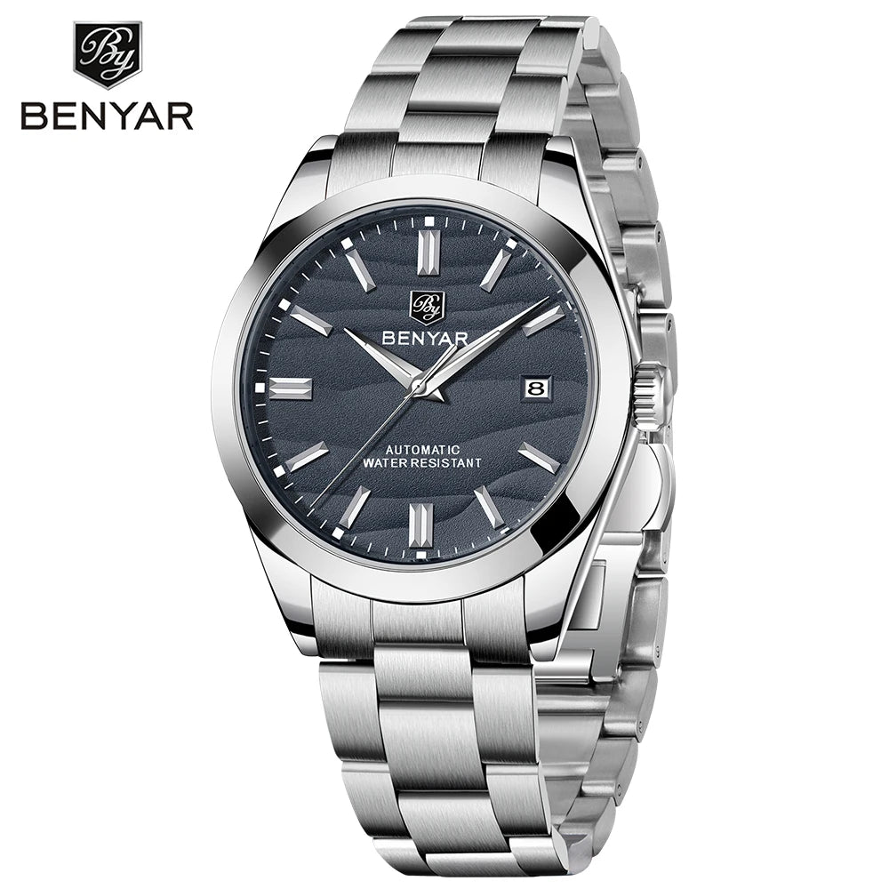 BENYAR BY-5208 Automatic Watch – Sand Grain Dial, 40mm Stainless Steel, 50m Water Resistant