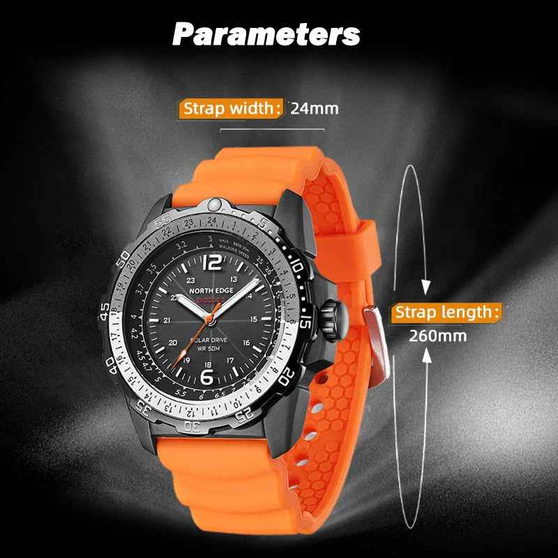 North Edge EVOQUE 2 Men's Solar Digital Watch | Military | 50M Water Resistant