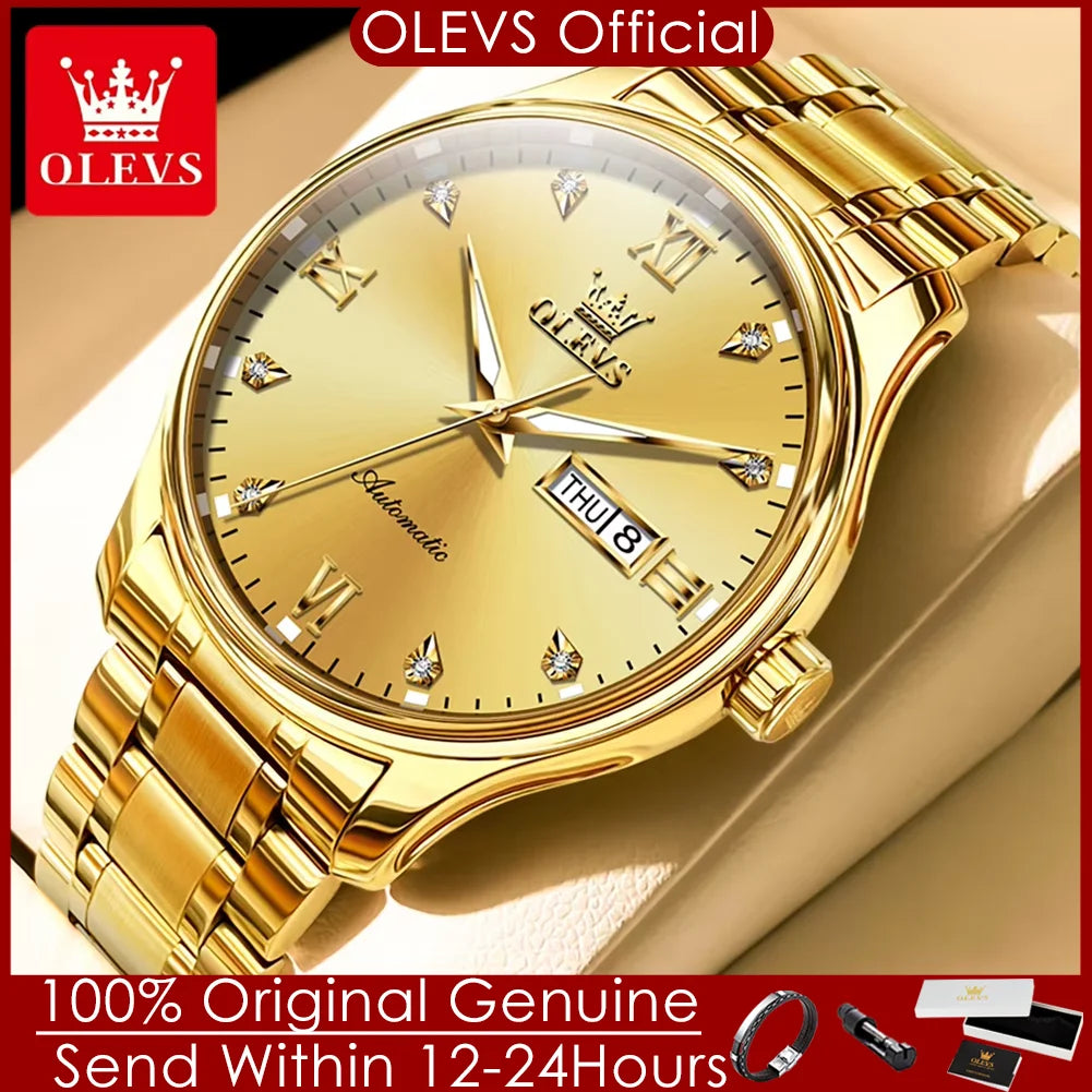 OLEVS-Original Mechanical Watch for Men Solid Textured Watchstrap Waterproof Men's Watches Classic Business Automatic Man Watch