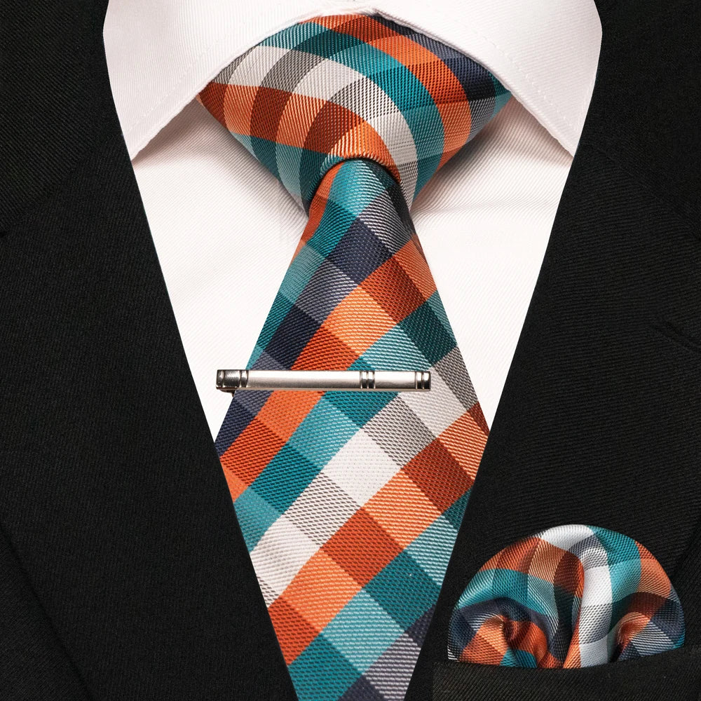 Men's Plaid Necktie Set – Tie, Pocket Square & Clip | 8cm