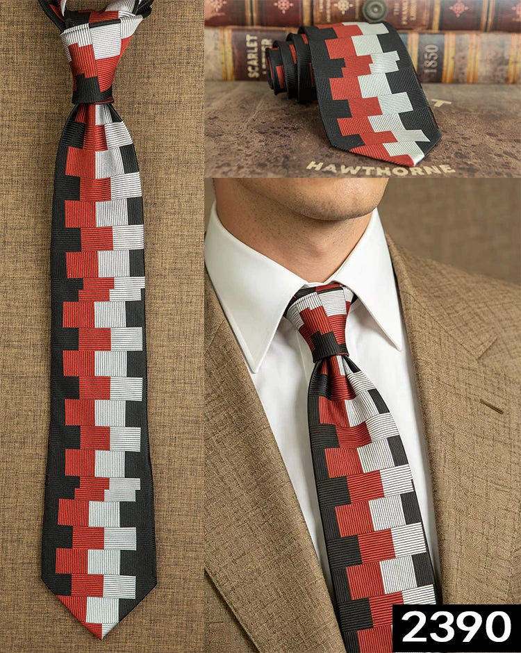 Men's 100% Silk Jacquard Necktie – Geometric, Floral, Checked & Solid