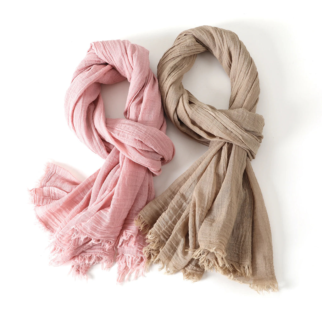 Unisex Cotton Linen Solid Scarf