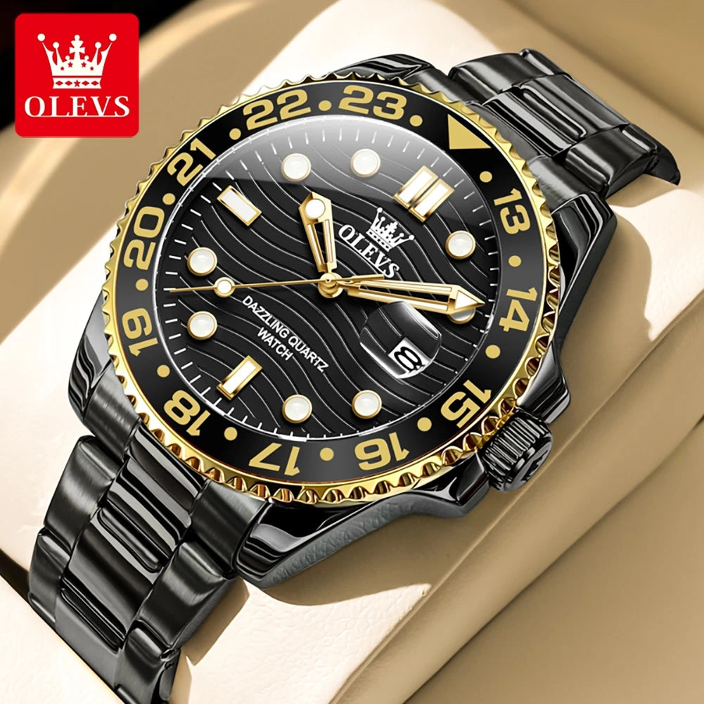 OLEVS New Quartz Watch for Men Stainlss Steel Strap Diving Series Colorful Bezel Fashion Luxury Brand Original Men's Wristwatch