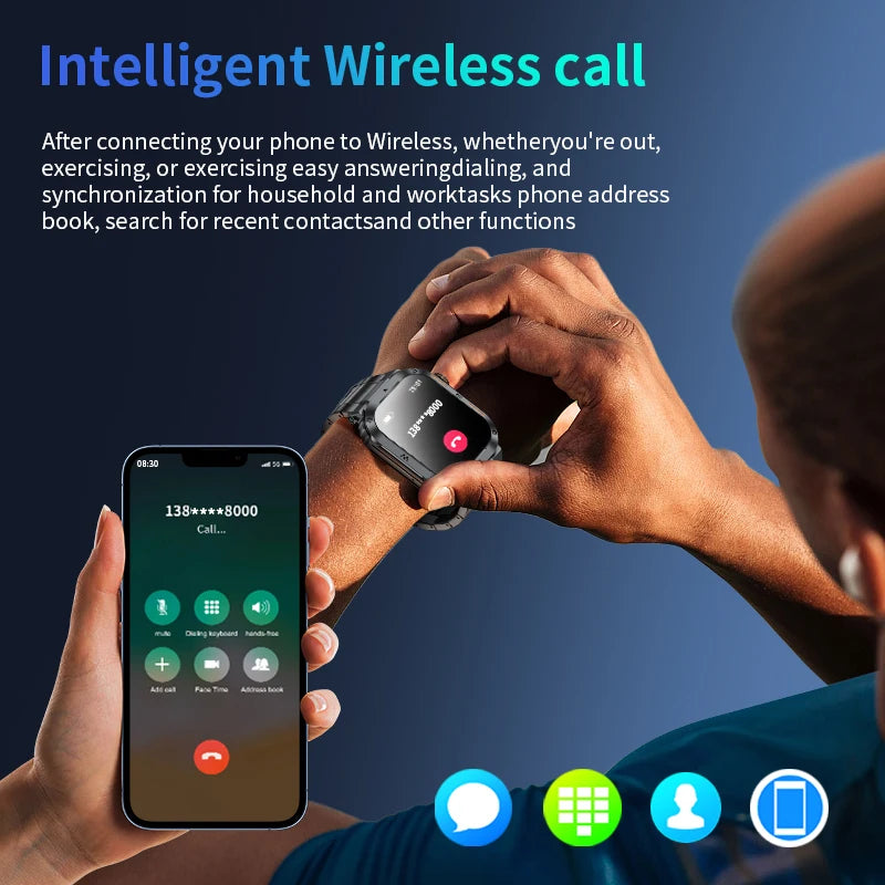 LIGE Military Smart Watch – 2.01" Display, Rugged IP68, 400mAh, Bluetooth Calling