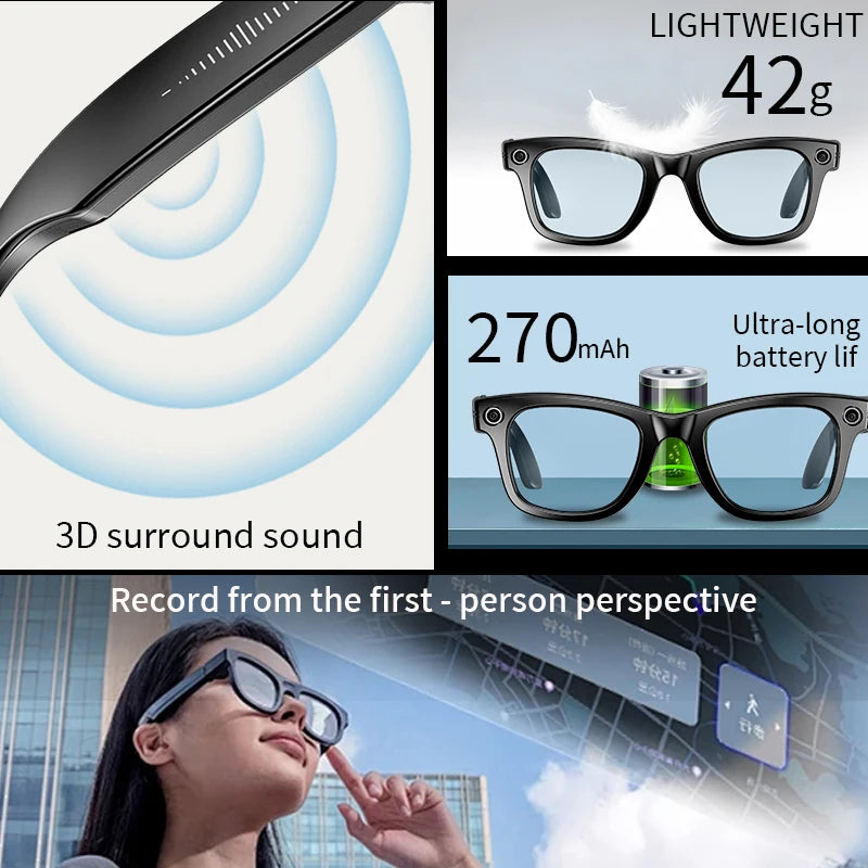 LIGE AI Smart Glasses – 8MP Camera, 4GB, AI Translation, Photochromic Option, 42g