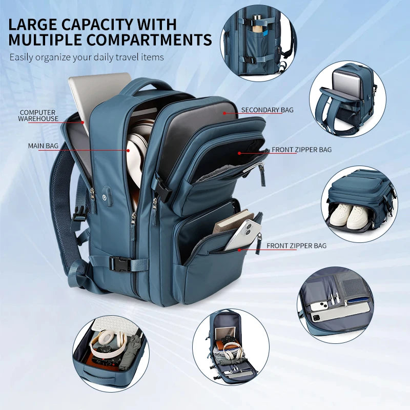 Large Travel Backpack – Waterproof Oxford, USB Charging & Anti-Theft, 15" Laptop, Unisex