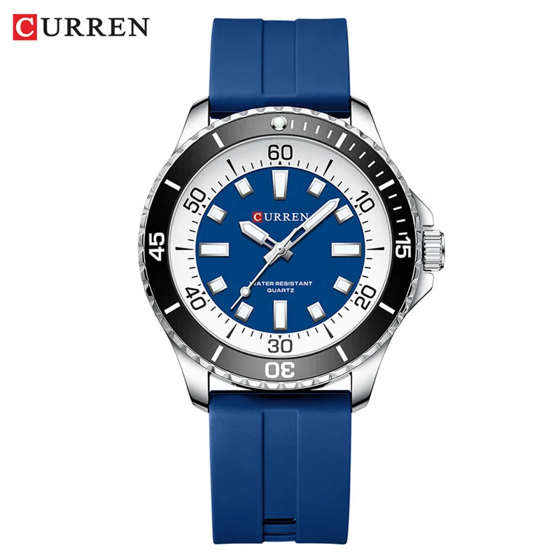 Curren 8448 Quartz Sport Watch – Silicone Strap, Luminous Hands, 5 Colour Options