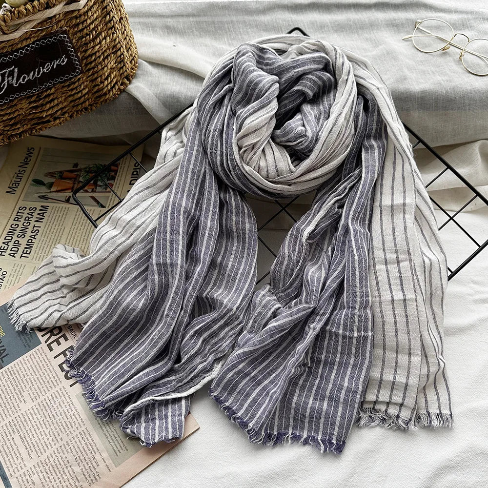 Japanese-Style Cotton Linen Tassel Scarf – 190cm, 11 Colourways