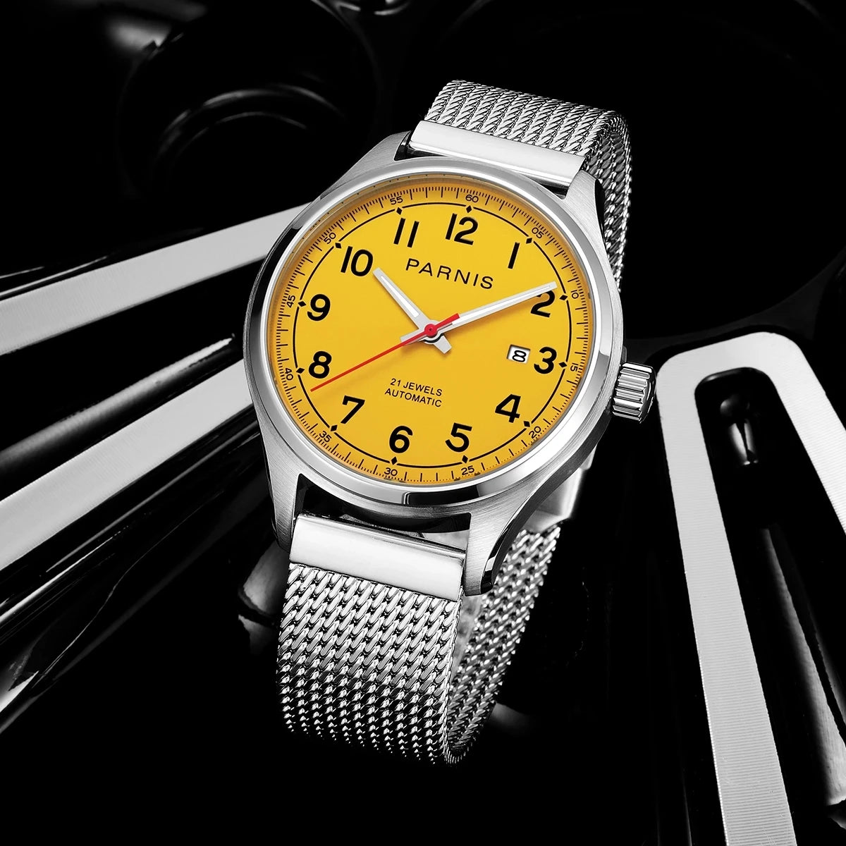 PARNIS Men Automatic Watch 43MM Luxury Mens Watches Self Wind Mechanical Wristwatch Military 50M Waterproof Relogio Miyota 821A