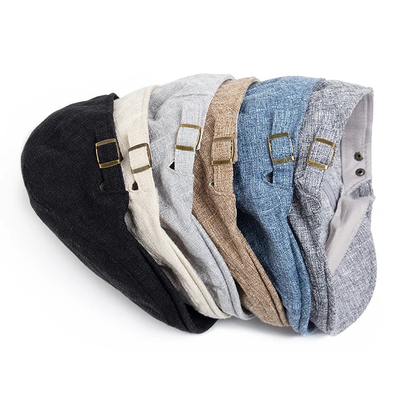 Men's Cotton Linen Flat Cap – Lightweight Beret Style