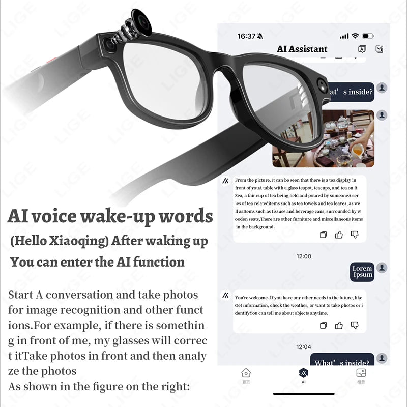 LIGE AI Smart Glasses – 1080P Camera, 32GB, Wi-Fi Transfer, AI Translation, 3 Lens Pairs