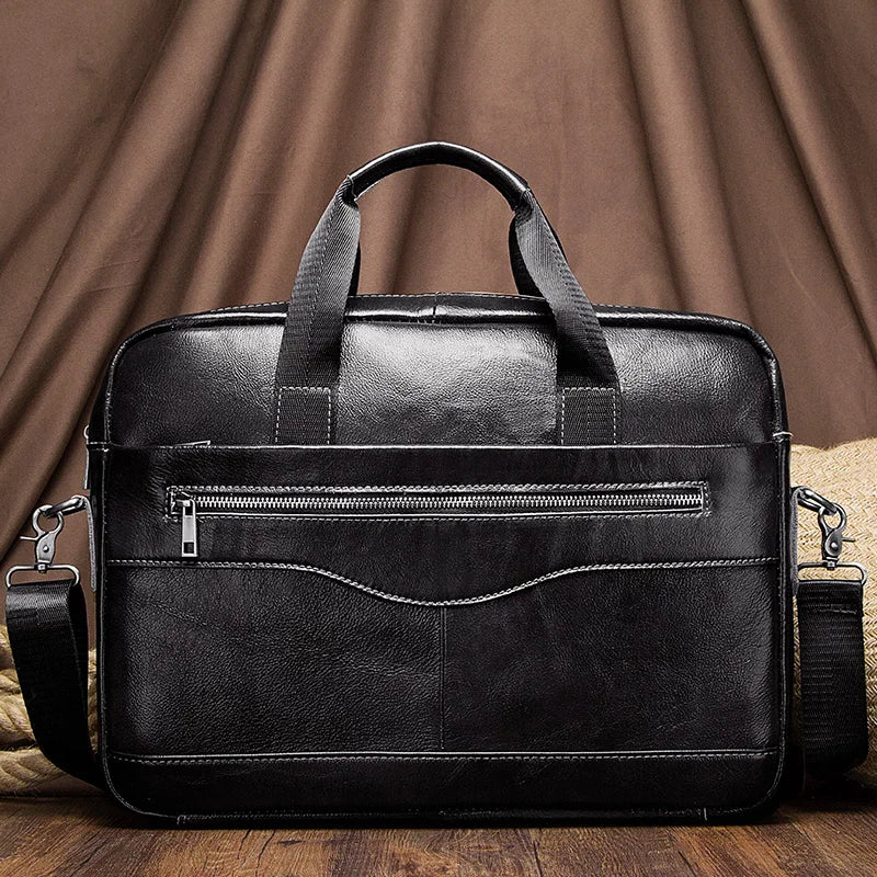Genuine Leather Briefcase for Men — Portable Office Laptop & Messenger Shoulder Bag