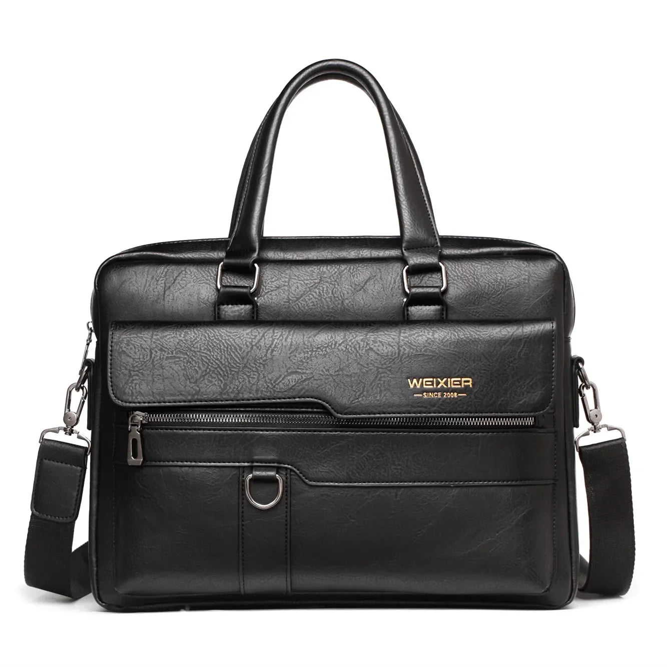 Men's PU Leather Briefcase | 14" Laptop Bag with Exterior Flap Pocket