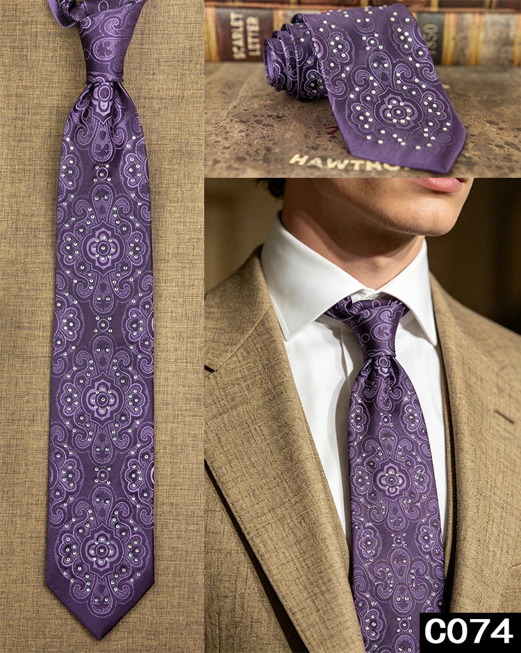 Men's Rhinestone Silk Jacquard Necktie – Paisley & Geometric | High-End