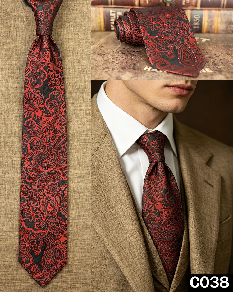 Men's Rhinestone Silk Jacquard Necktie – Paisley & Geometric | High-End