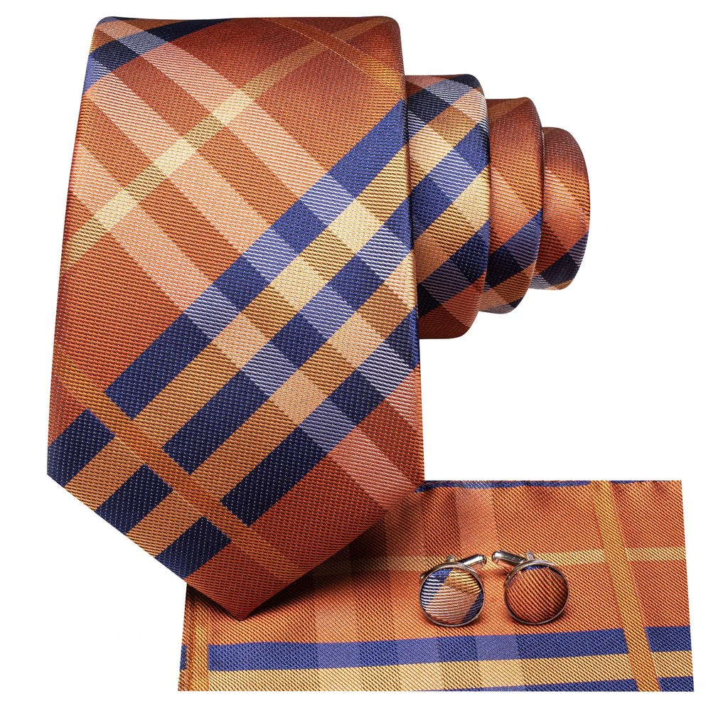 Hi-Tie Men's Striped Silk Necktie Set – Tie, Pocket Square & Cufflinks | Extra Long 170cm